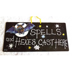 Witchy Hanging Sign Spells and Hexes cast here